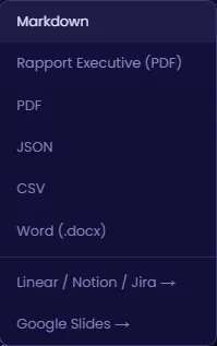 AI Product Copilot multi-format export menu